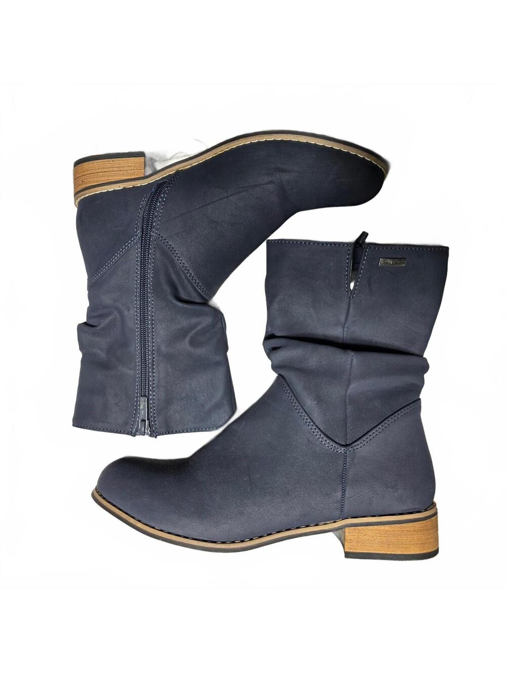 Size 40 Clara Barson Navy Blue Mid-Calf Zip Boots